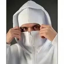 Balaclava Herren Zip Hoodie Winter Warm Lässig Sweatshirt Y2K mit Kapuzen-Gesichtsmaske Reißverschluss Design Sportjacke Outdoor-Aktivitäten