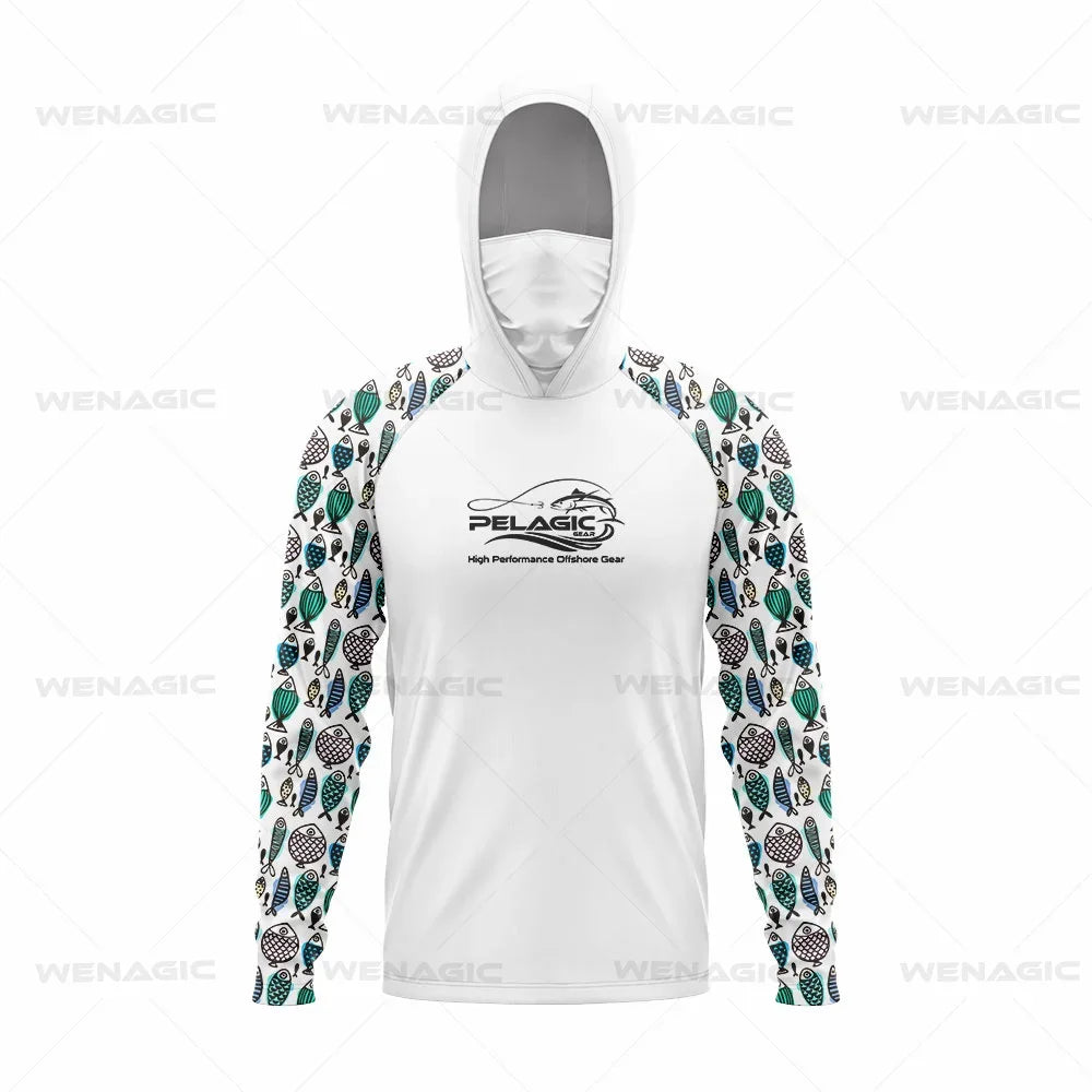 Pelagic Gear Neue Angelbekleidung Sommer Herren Langarm T-Shirt Fisch Sonnenschutz Atmungsaktive Kapuzen Gesichtsmaske Angelbekleidung
