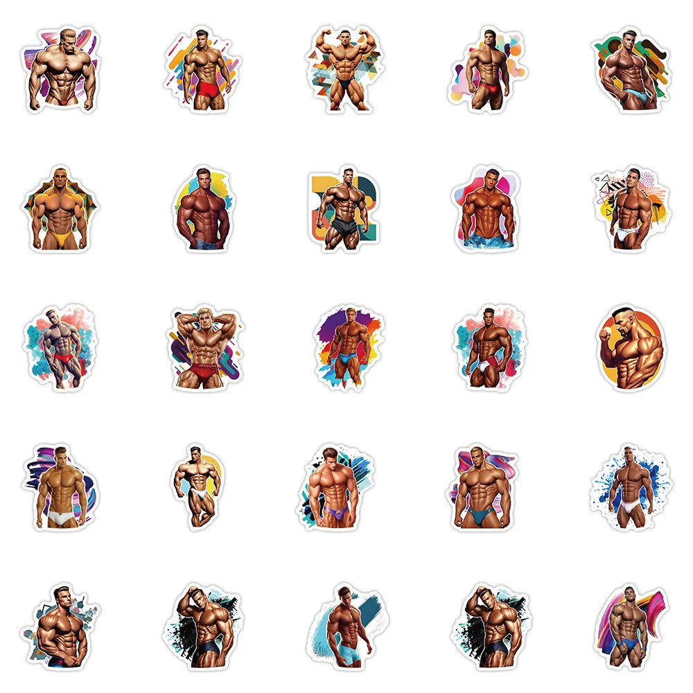 10/30/50PCS Cool Fitness Stickers Muscular Man Cartoon Graffiti DIY Luggage Laptop Phone Guitar Car Bike Skateboard Sticker Toy