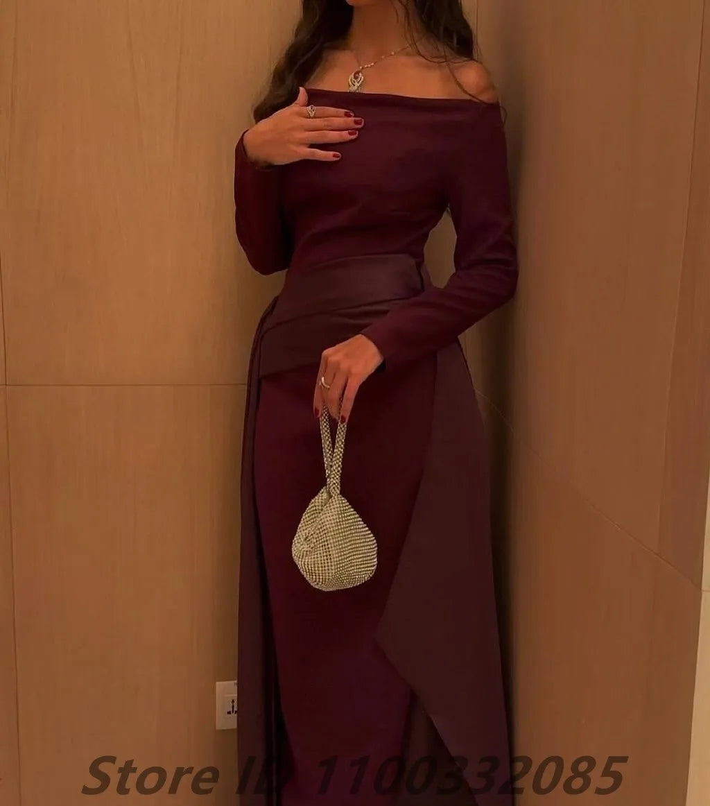Eightale Burgundy Saudi Evening Dress Off Shoulder Long Sleeve Mermaid Women Party Prom Dresses Dubai 2025 Customized