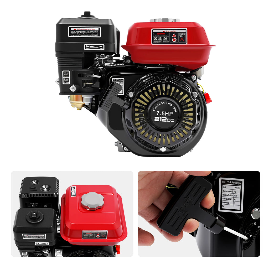 4-Takt 212cc Benzinmotor, 7,5PS 4000W 3600 U/min Einzylinder-Handstart-Benzinmotor, Kurbelwellendurchmesser 20mm