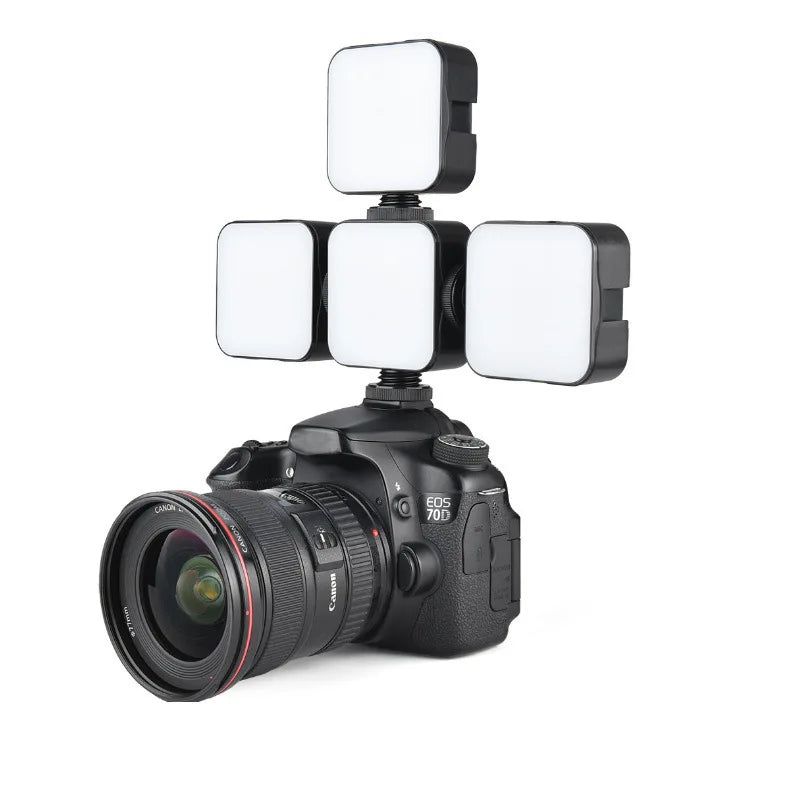 Miniluz de vídeo LED portátil, iluminación fotográfica de 6500 K, lámpara de relleno para selfie de teléfono móvil y transmisión en vivo con 3 zapatas frías, lámpara para vlogs