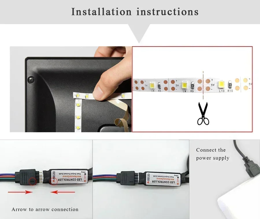 RGB LED-Lichtstreifen USB 5V Musik-Synchronisation RGB 5050 LED-Leuchten Flexible Lampenbänder für TV-Hintergrundbeleuchtung Raumdekoration 1m-30m