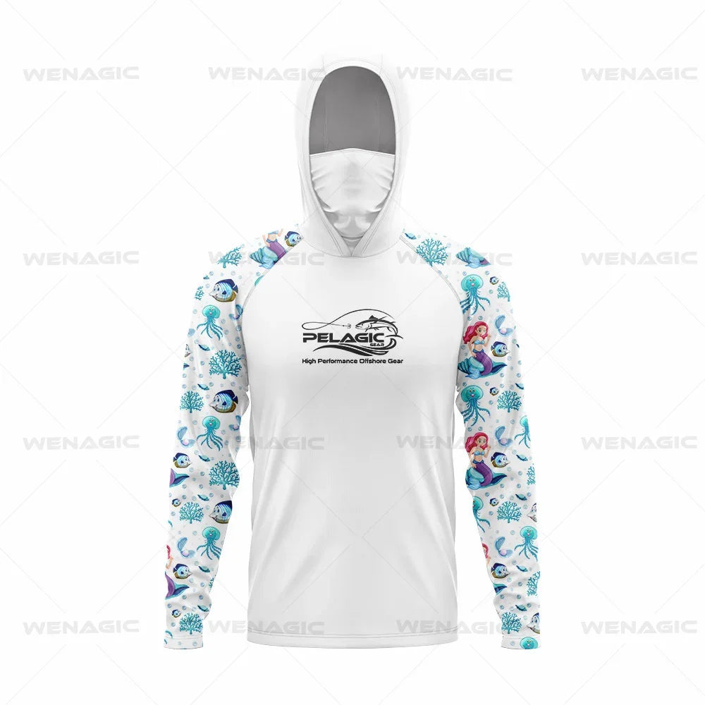 Pelagic Gear Neue Angelbekleidung Sommer Herren Langarm T-Shirt Fisch Sonnenschutz Atmungsaktive Kapuzen Gesichtsmaske Angelbekleidung