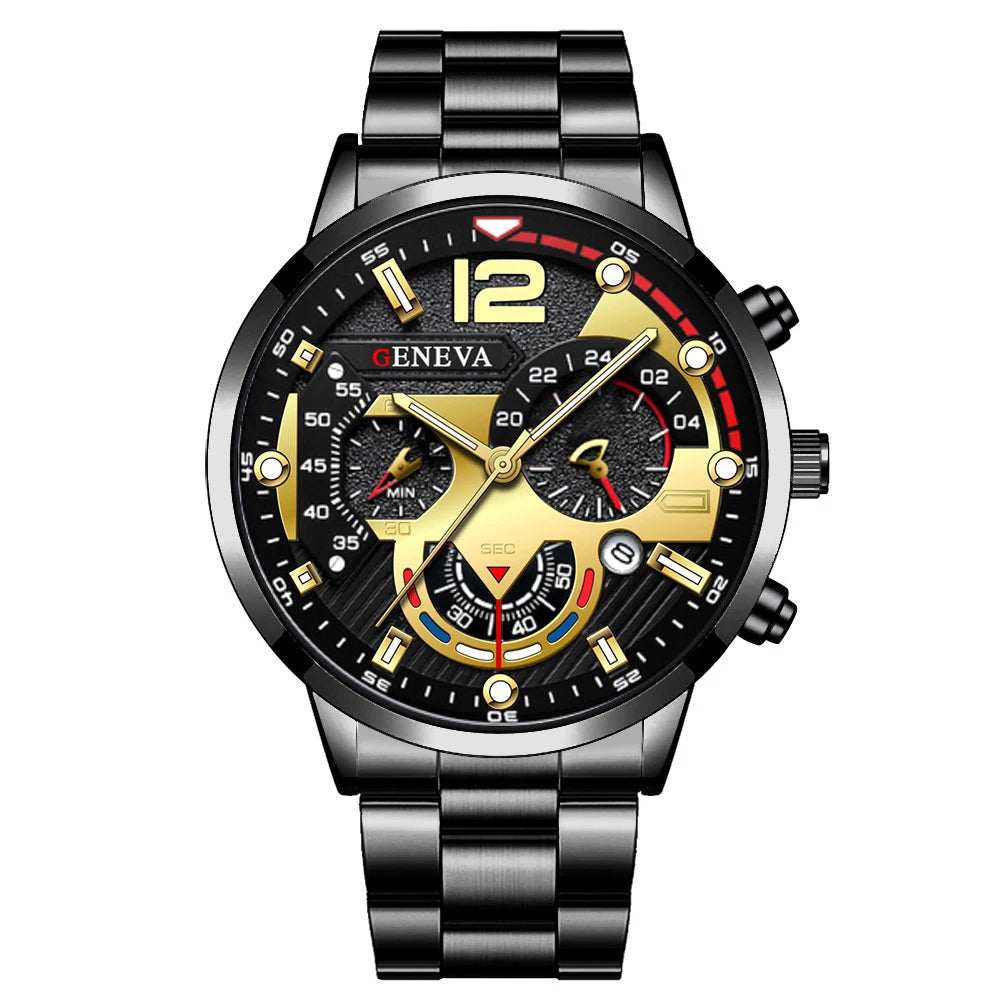 Modische Herrenarmbanduhr Edelstahlarmband Analog Quarz Armbanduhr mit Kalender