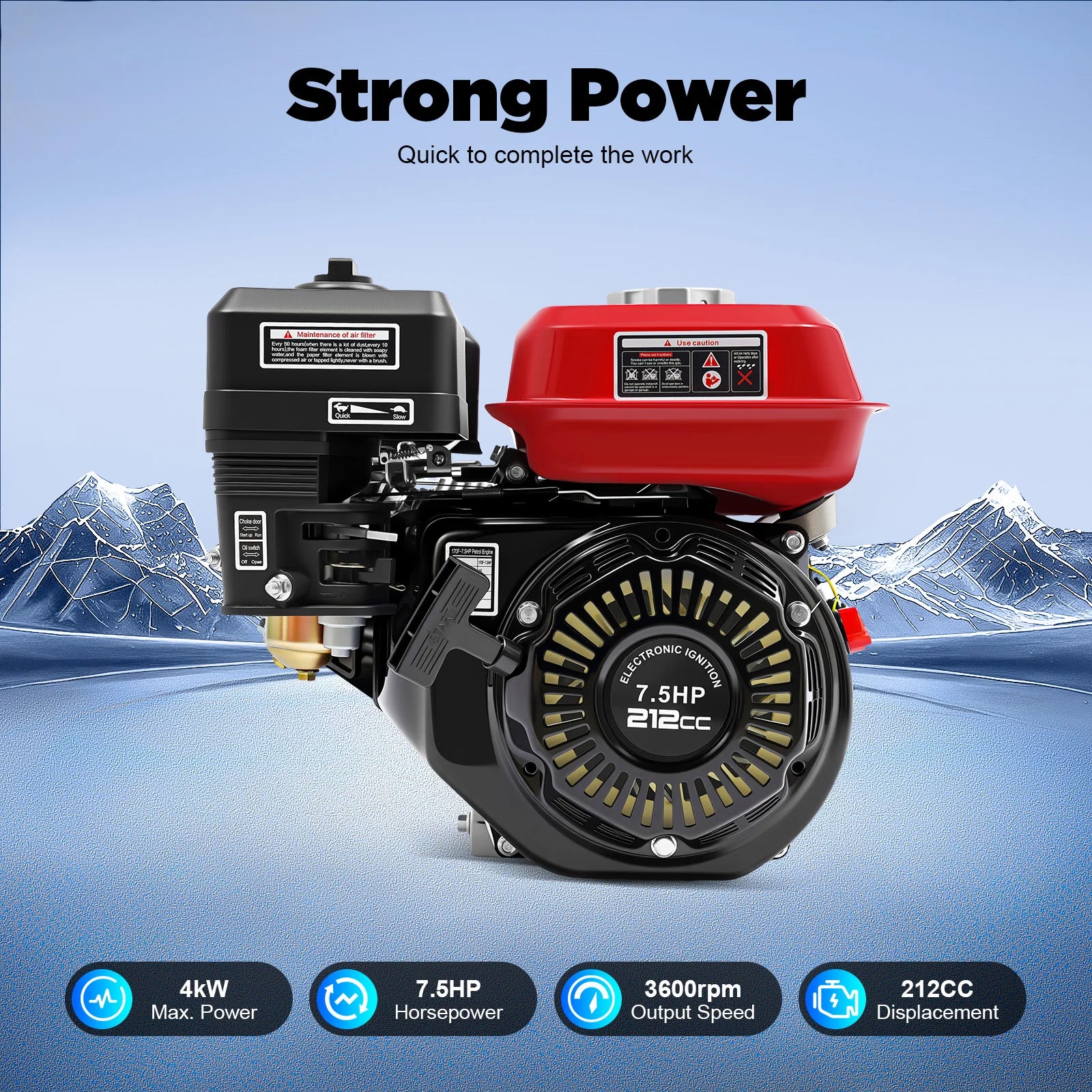 4-Takt 212cc Benzinmotor, 7,5PS 4000W 3600 U/min Einzylinder-Handstart-Benzinmotor, Kurbelwellendurchmesser 20mm