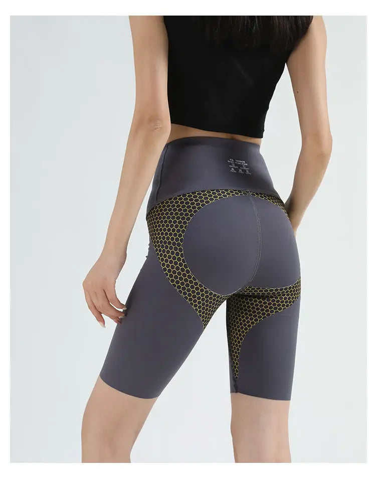 BIVIGAOS Liquid Cycling Shorts Women Honeycomb High Waist Tummy Control Butt Lifter Seamless Fitness Sports Biker Short Leggings