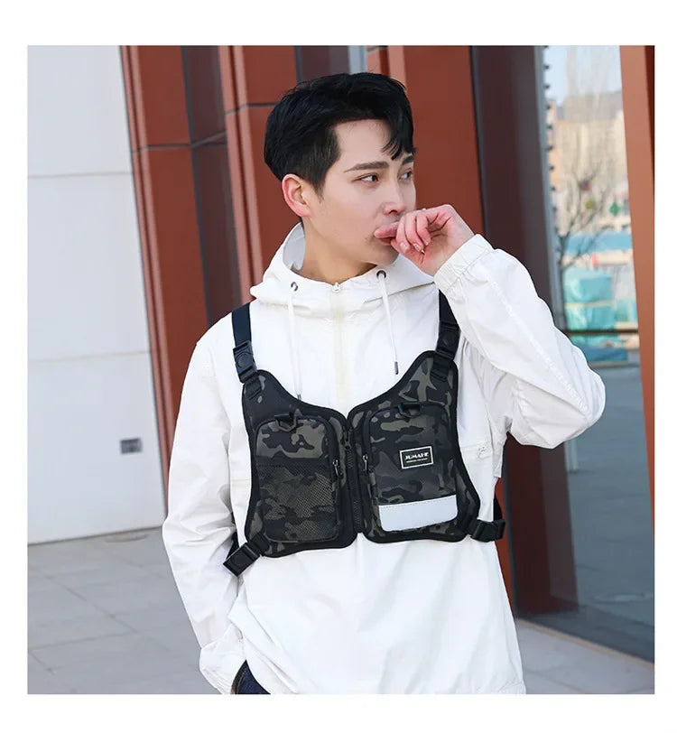 Funktion 2026 Neue Brusttasche Weste Outdoor Hip Hop Sport Fitness Herren Schutz Reflektierende Top Weste Radfahren Angeln Westen Mochila