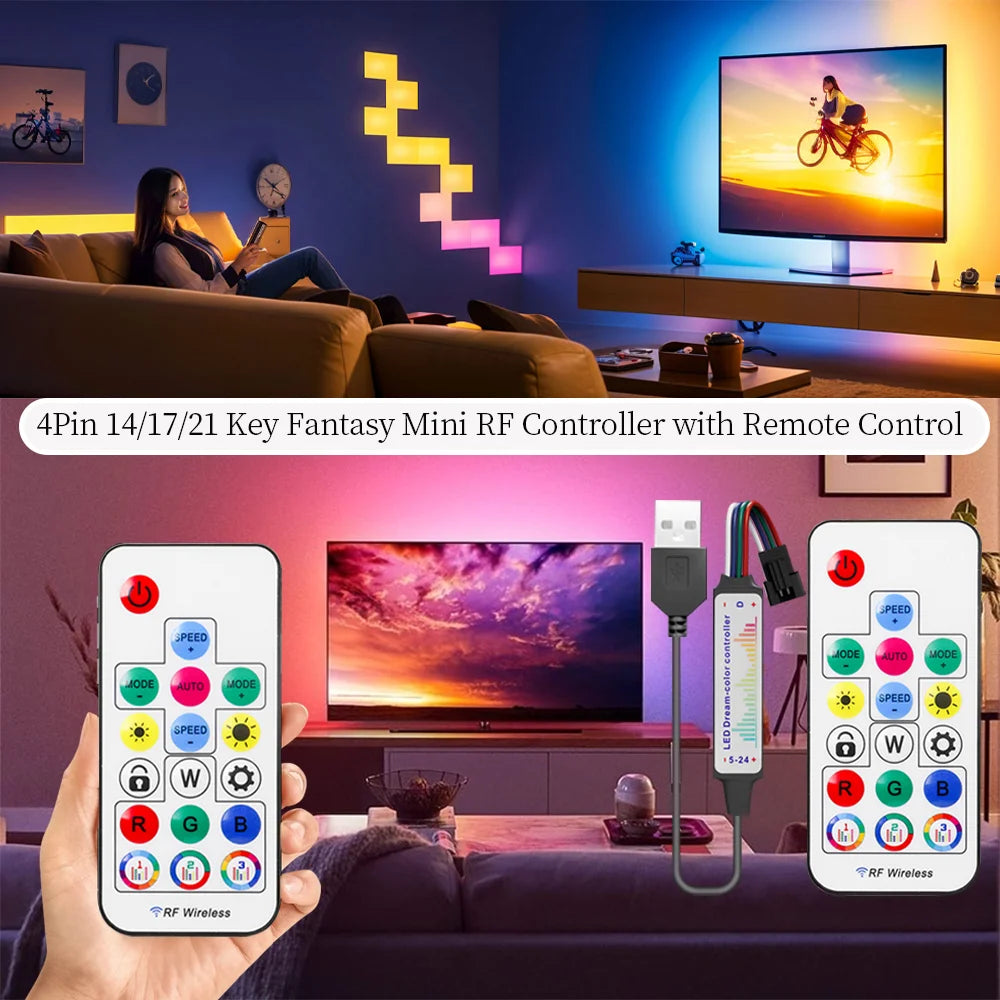 WS2815 Addressable LED lights RGBIC Color soft Led strip light with USB/DC17keys controller control Home Decoration lamp DC12V