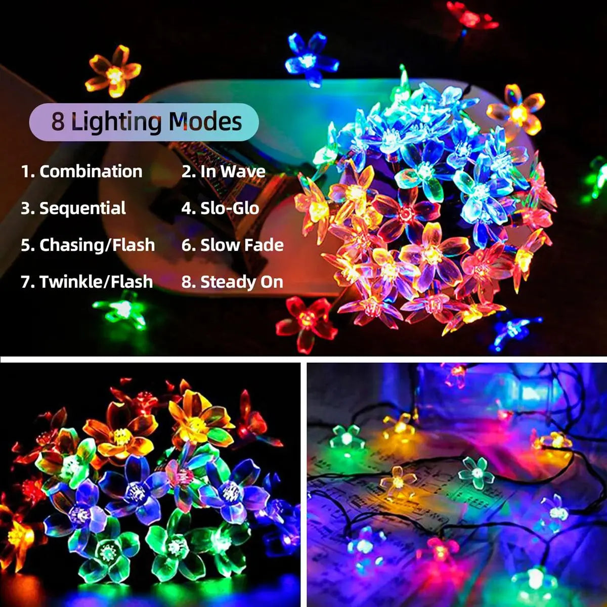 1PC Solar String Flower Lights Outdoor Waterproof 20/30/50/100 LED Fairy Light  For Garden Fence Patio Yard Christmas Tree Decor