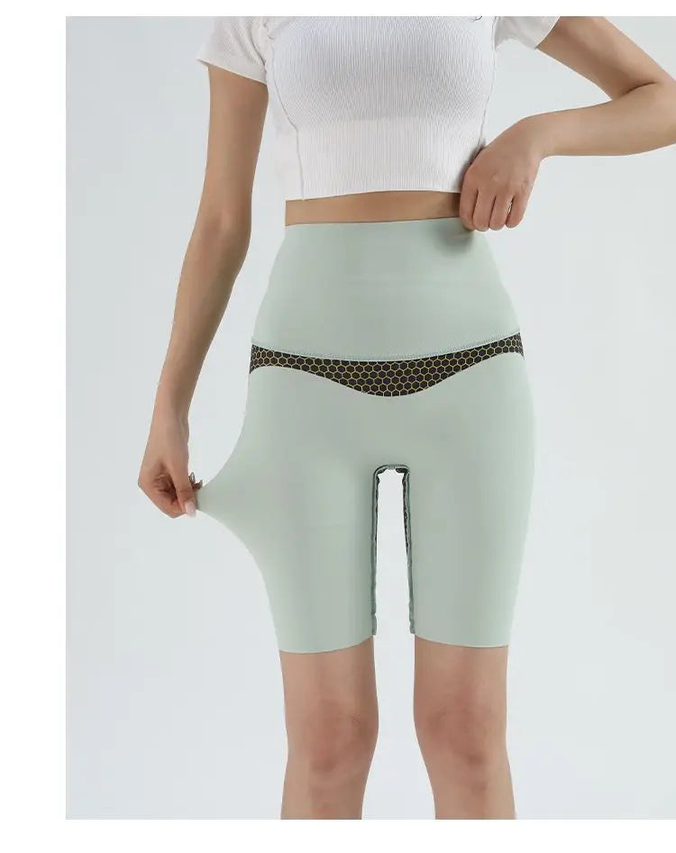 BIVIGAOS Liquid Cycling Shorts Women Honeycomb High Waist Tummy Control Butt Lifter Seamless Fitness Sports Biker Short Leggings