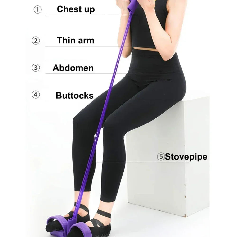 1PCS Multifunction  4-Tube Tension Rope, Elastic Yoga Pedal Puller Resistance Band, Natural Latex Tension Rope Fitness Equipment