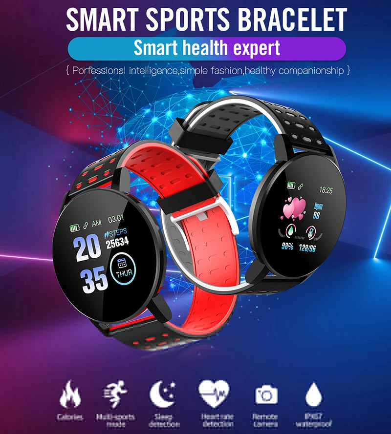 Smartwatch LED Digitaluhr Wasserdichte Smartwatch 1,44" Bildschirm Full Touch Smartband Herzfrequenzmesser Fitness Tracker Uhr
