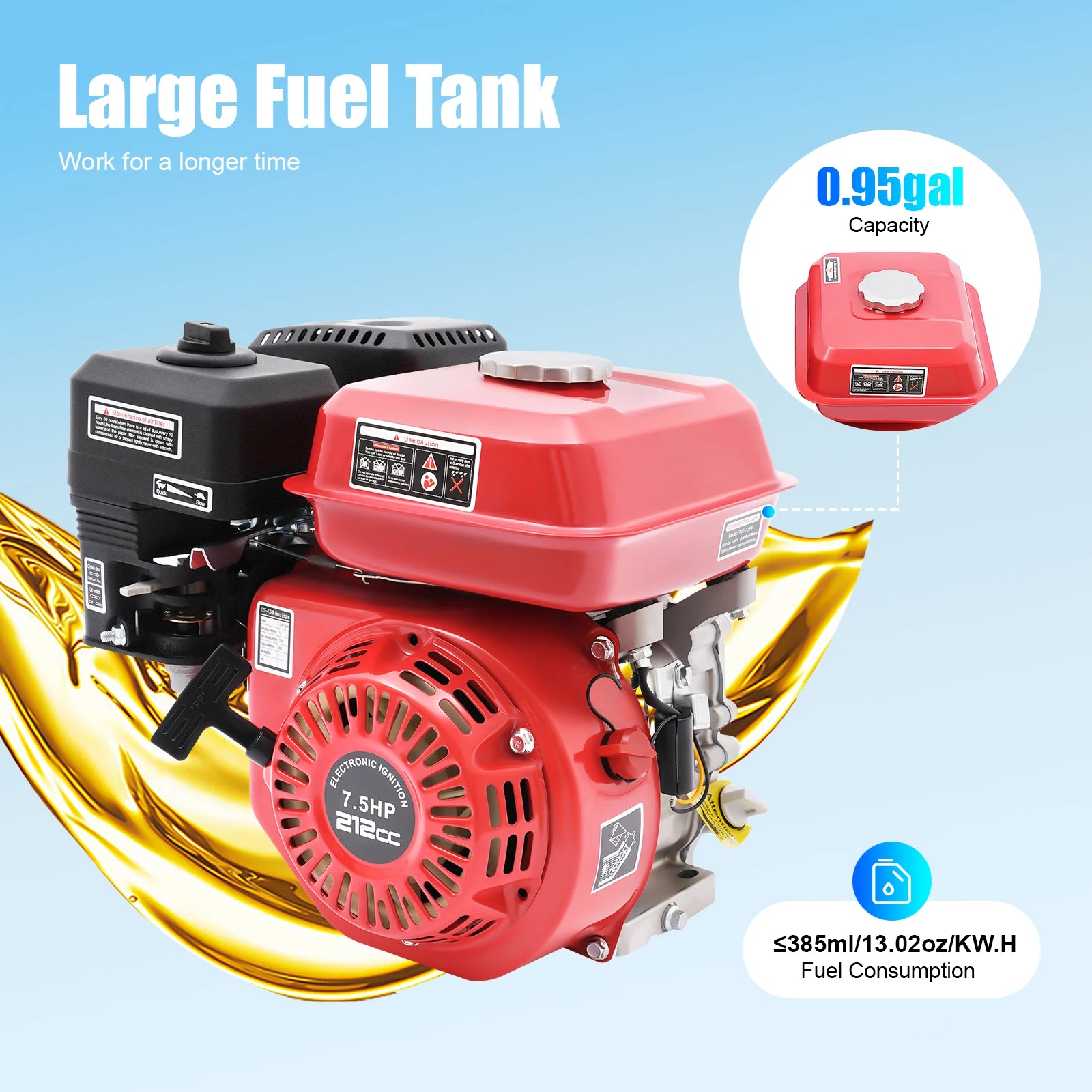4-Takt 212cc Benzinmotor, 7,5PS 4000W 3600 U/min Einzylinder-Handstart-Benzinmotor, Kurbelwellendurchmesser 20mm