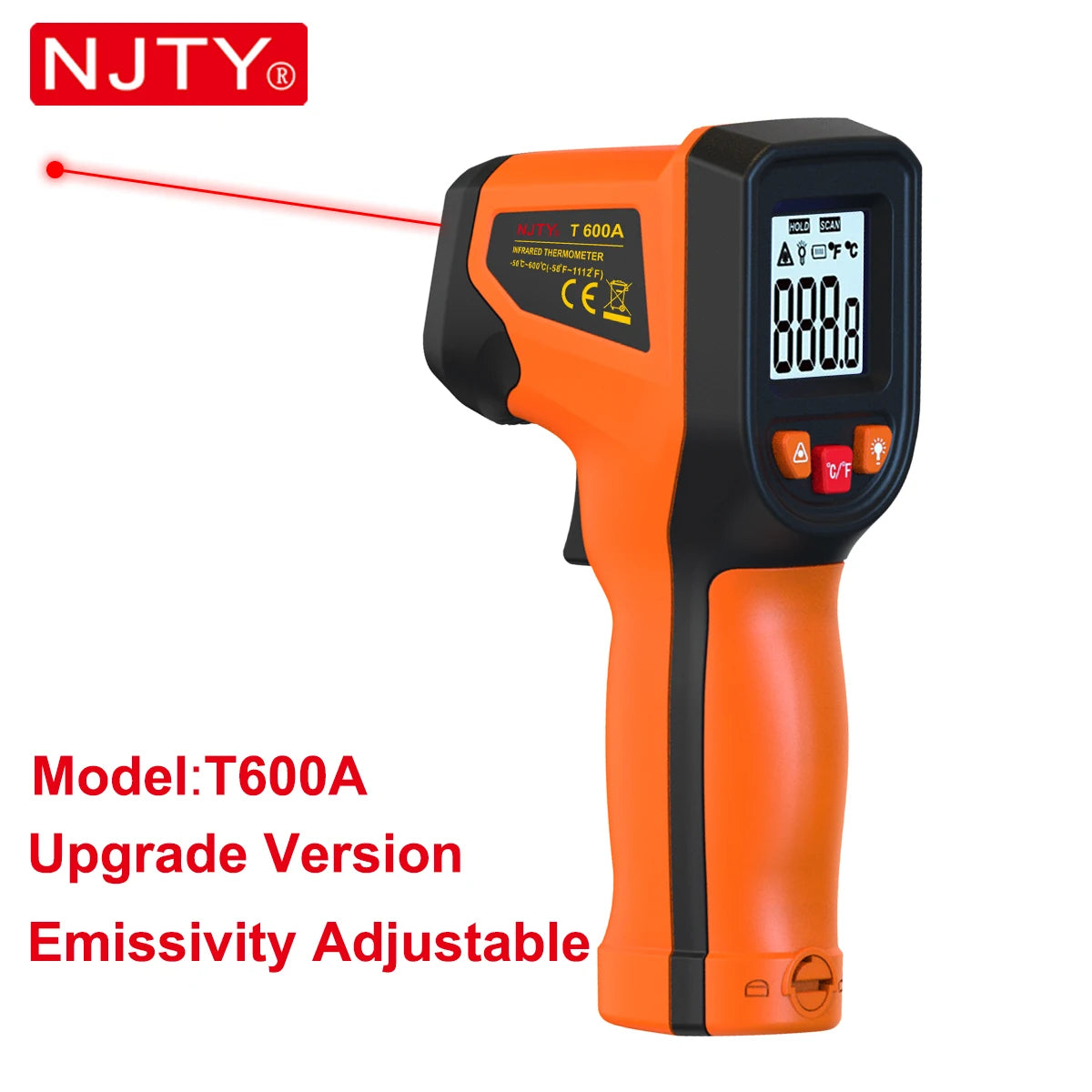 NJTY T600 T600A Digitales Infrarot-Thermometer Pistole -58°F bis 1112°F (-50℃ bis 600℃) Professionelle industrielle Laser-Temperaturpistole