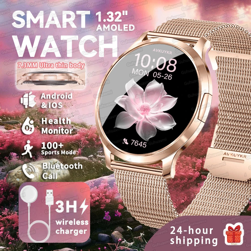 2025 NEW Smart Watch Women 1.32"AMOLED Sport Fitness Bracelet Custom Dial Watches Men Heart Rate  Bluetooth Call lady Smartwatch