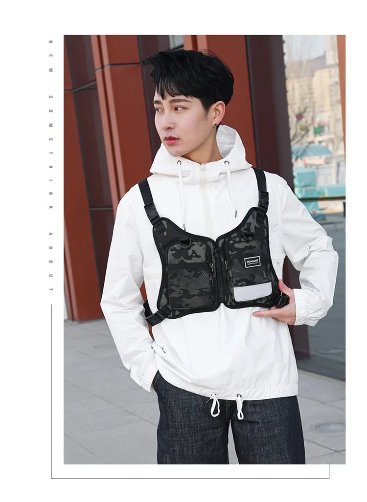 Funktion 2026 Neue Brusttasche Weste Outdoor Hip Hop Sport Fitness Herren Schutz Reflektierende Top Weste Radfahren Angeln Westen Mochila