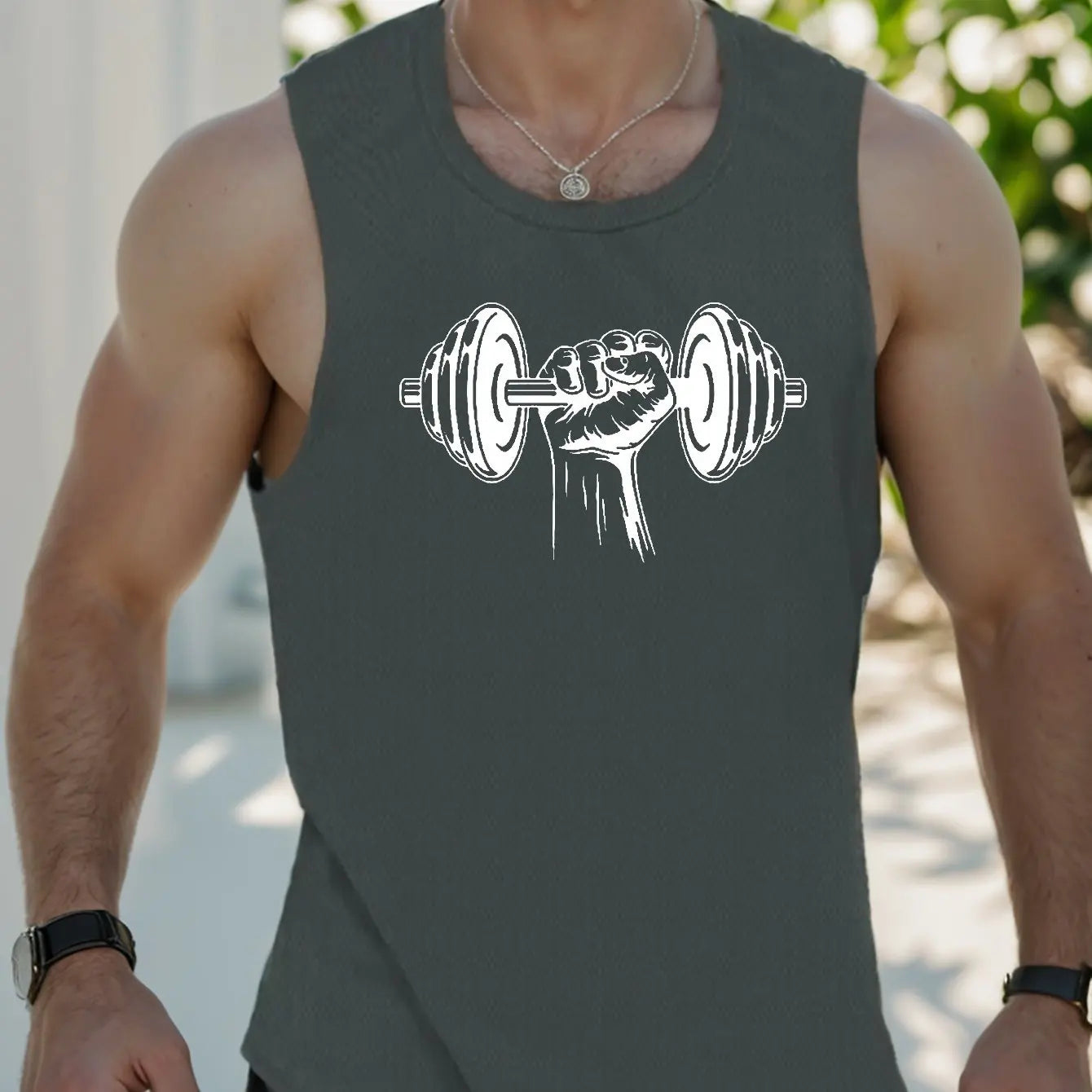 Bodybuilding Sports Dumbbell Printed Vest Men's Gym Fitness Sports Sleeveless Top Men's Summer Loose Vest Running Men's Vest