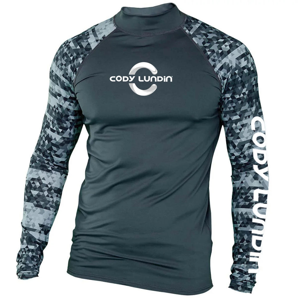 Herren UPF 50+ Kompressions-Rollkragen-Schwimm-Trainingsshirt Fitnessstudio Fitness-T-Shirt Surf-Sport-Rashguard Individuelles Logo Angel-Oberteil