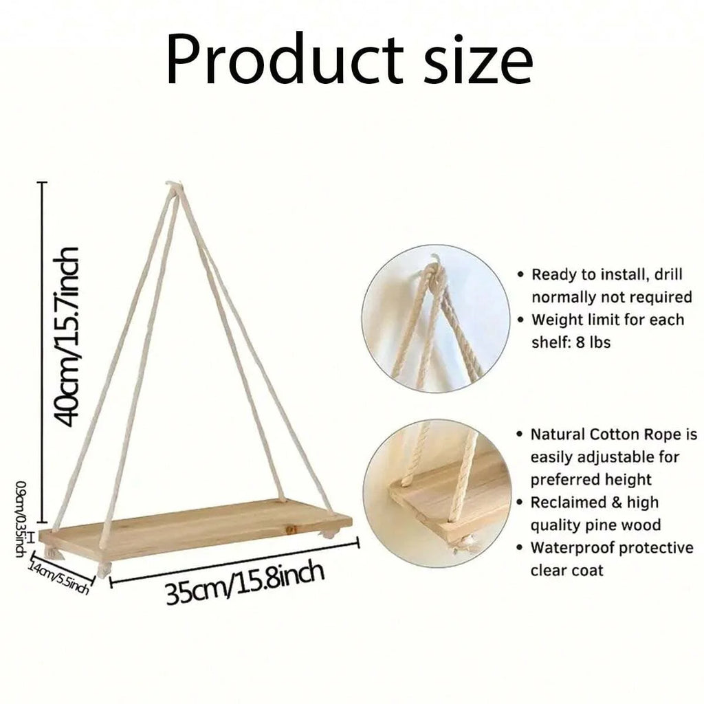 1PCS decoración de pared, cuerda colgante, maceta, estante de almacenamiento, estante de madera para colgar en la pared, decoración colgante, decoración del hogar