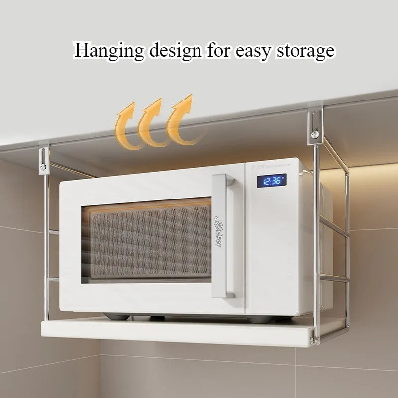 Kitchen Microwave Oven Shelf Wall Mounted Oven Rice Cooker Multifunctional Hanging Cabinet Bracket Free Punching Storage Rack