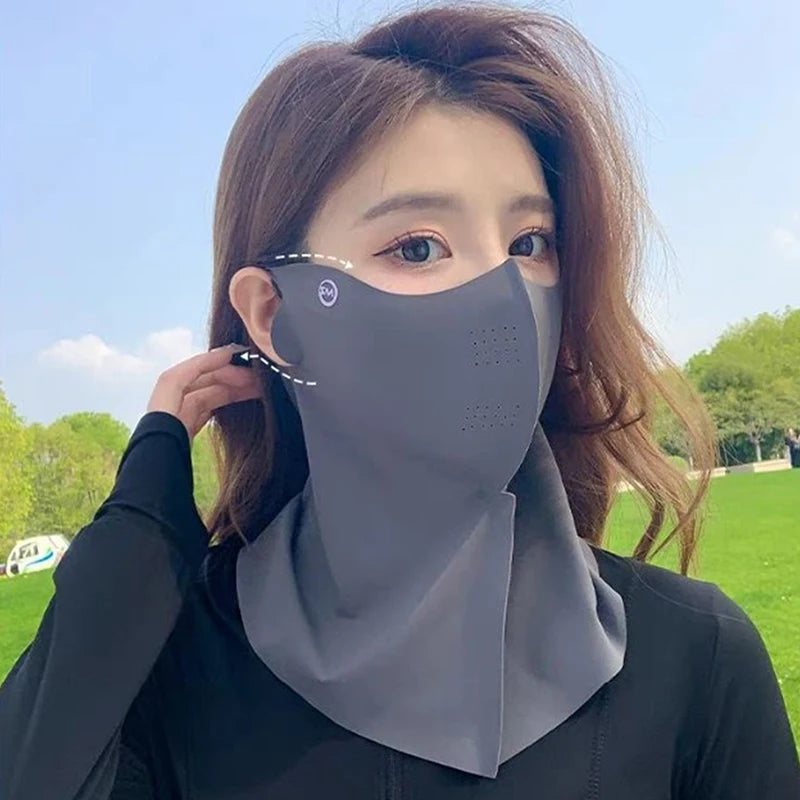 Damen Sommer UV-Schutz Nackenhalstuch Eisseide Gesichtsmaske Outdoor Wickeltuch Sport Radfahren Sonnenschutz Staubdicht