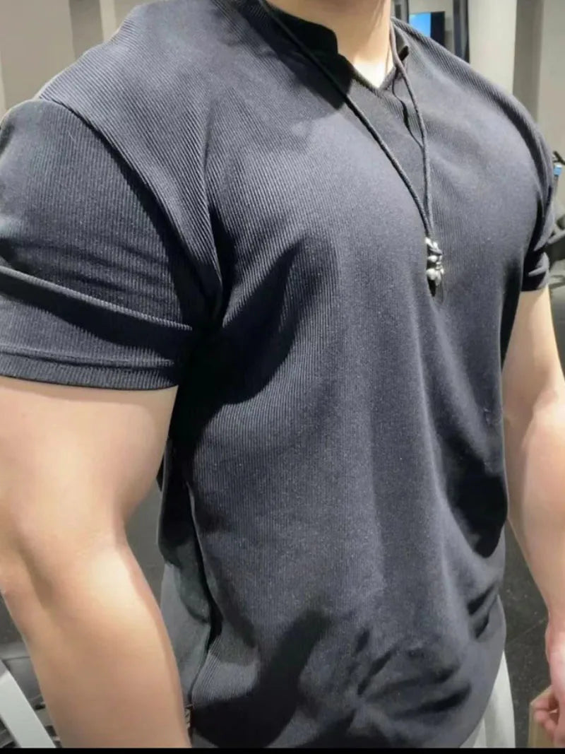 280g Schwerer T-Shirt-Stoff, Schulterpolster mit großen Anti-Falten, schnell trocknend, Fitnesskleidung, Sport-Kurzarm-T-Shirt für Herren
