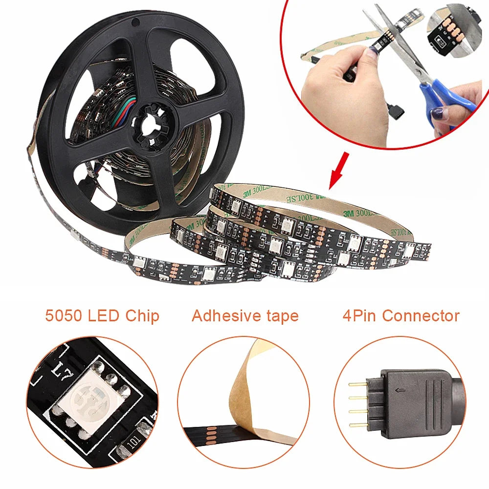 TV Backlight Bluetooth USB RGB LED Tape Lights 1m 2M 3M 4M 5m SMD 5050 Flexible USB DC 5V Ribbon Diode RGB LED Strip Decor Lamp