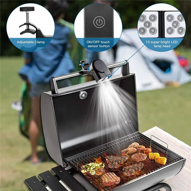 Tragbare BBQ Grillleuchte LED-Licht Taschenlampe Beleuchtungslampe mit Griffhalterungsclip für Barbecue Grillen Outdoor-Zubehör