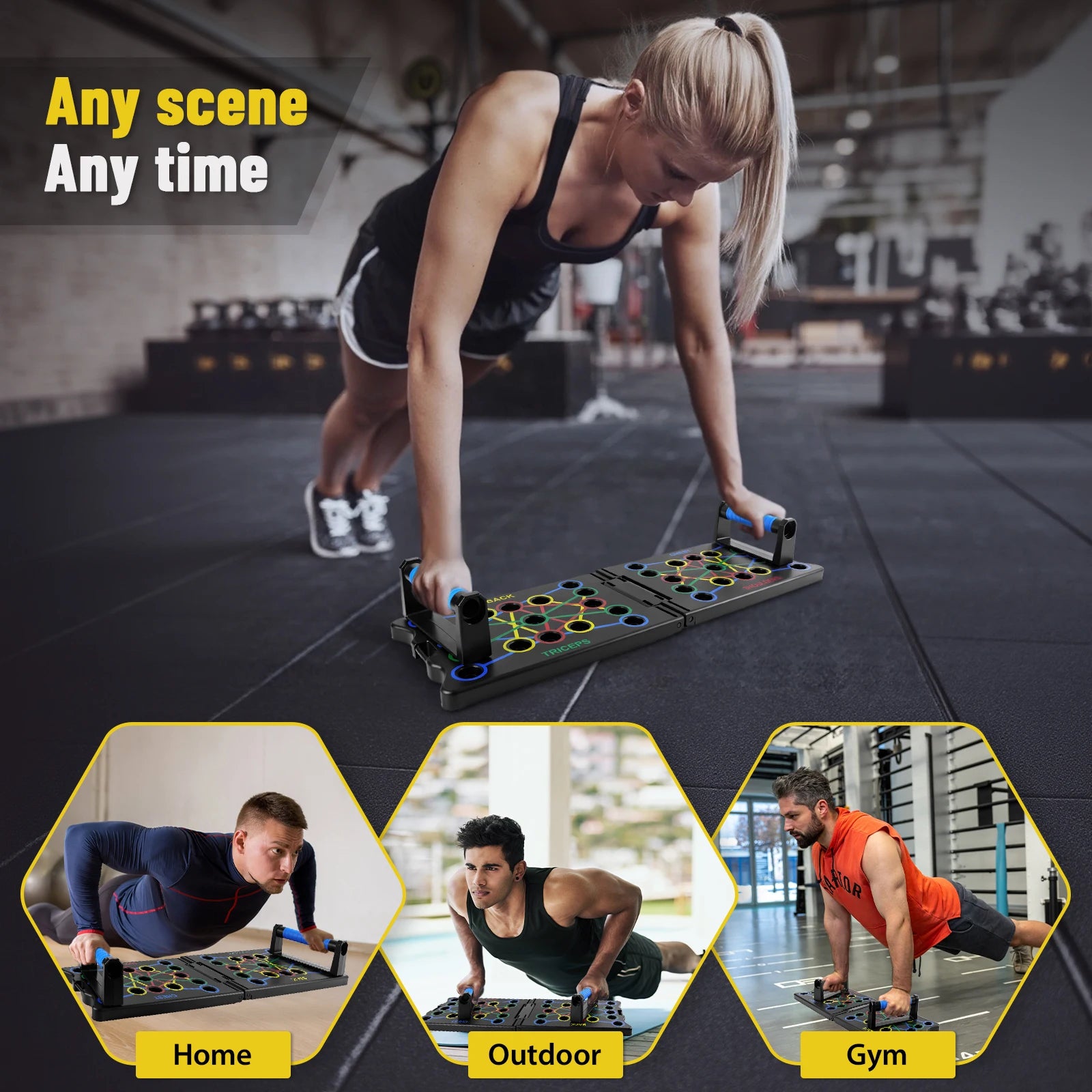 Tabla Plegable Portátil Multiusos para Flexiones con Asas y Bandas de Resistencia - Equipo de Fitness, Entrenamiento en Interiores para Gimnasio en Casa