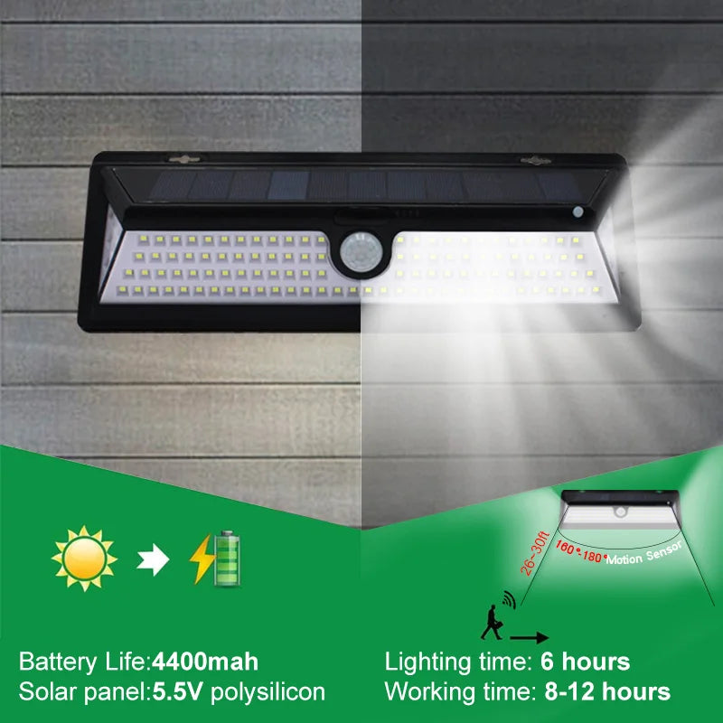 118LED Neueste Solar-LED-Leuchten Outdoor Solarlampe mit Bewegungssensor 4 Modi Wasserdicht IP65 Solar Gartenleuchte Straßenhof Laterne