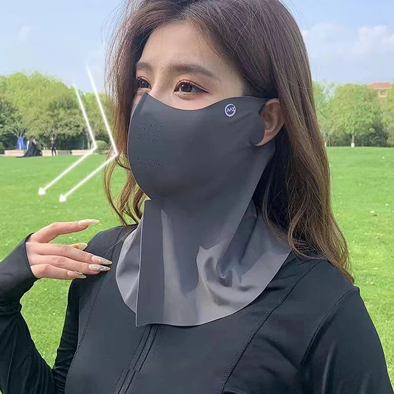 Damen Sommer UV-Schutz Nackenhalstuch Eisseide Gesichtsmaske Outdoor Wickeltuch Sport Radfahren Sonnenschutz Staubdicht