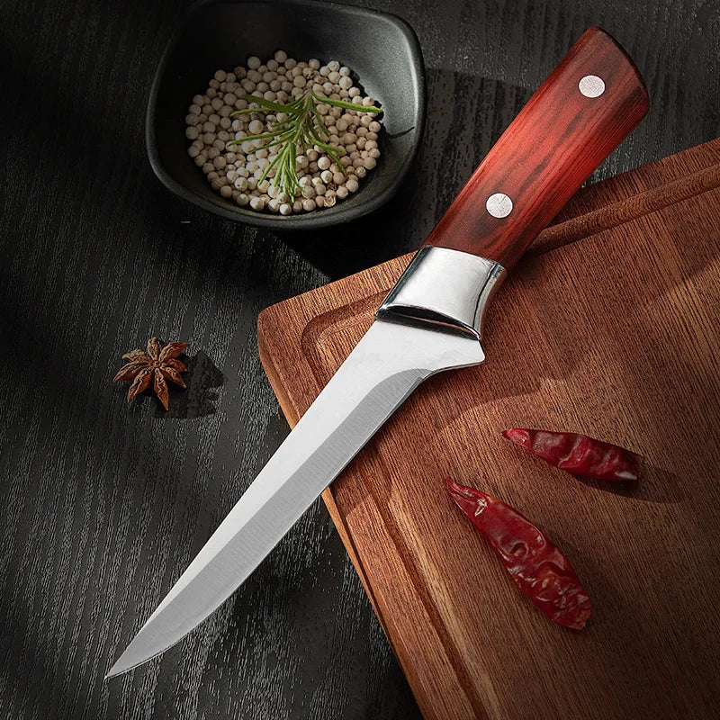 Küchenausbeinmesser Edelstahl Fleischermesser Obstschälmesser ABS-Griff Schweinefleisch Rindfleisch Schaf Fisch Schneidemesser mit Abdeckung