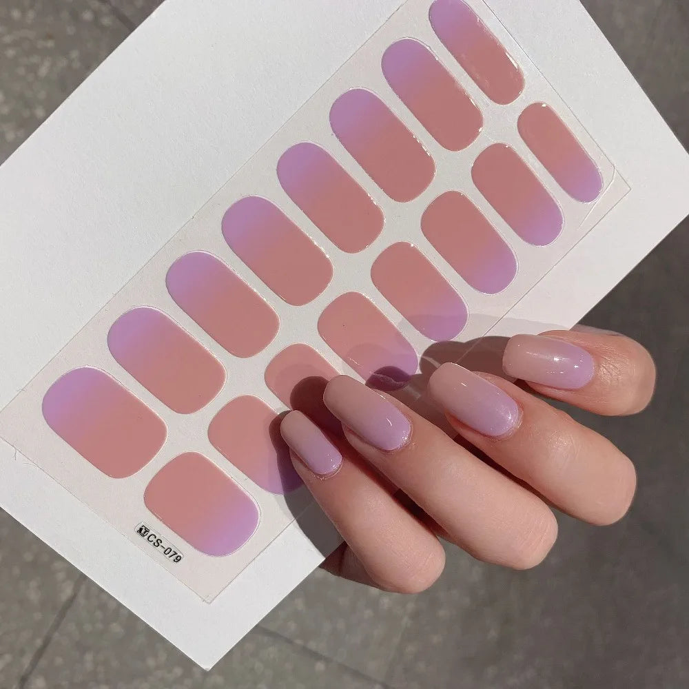 Semi-cured Gel-Nagelsticker, einfarbig, halbgebackene Nagelspitzen, vollständige Aufkleber, UV-Lampe erforderlich