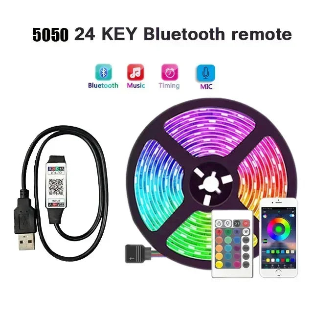 RGB LED-Lichtstreifen USB 5V Musik-Synchronisation RGB 5050 LED-Leuchten Flexible Lampenbänder für TV-Hintergrundbeleuchtung Raumdekoration 1m-30m