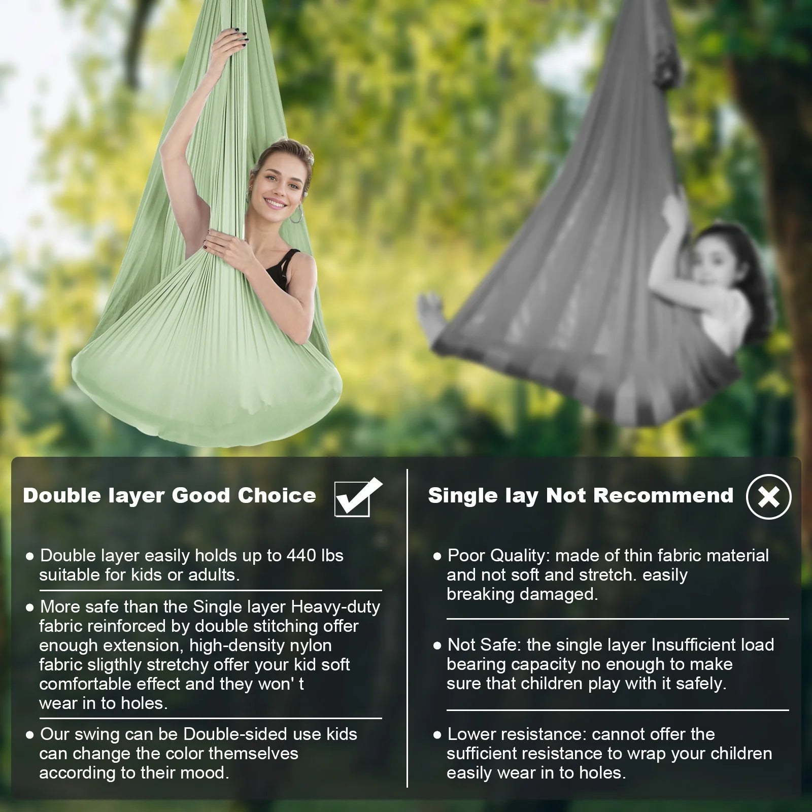 Aerial Yoga Hammock Set Fitness Pilates Silk Fabric Yoga Swing 5.5 Yards Include Carabiners Daisy Chain for Inversion Exercises