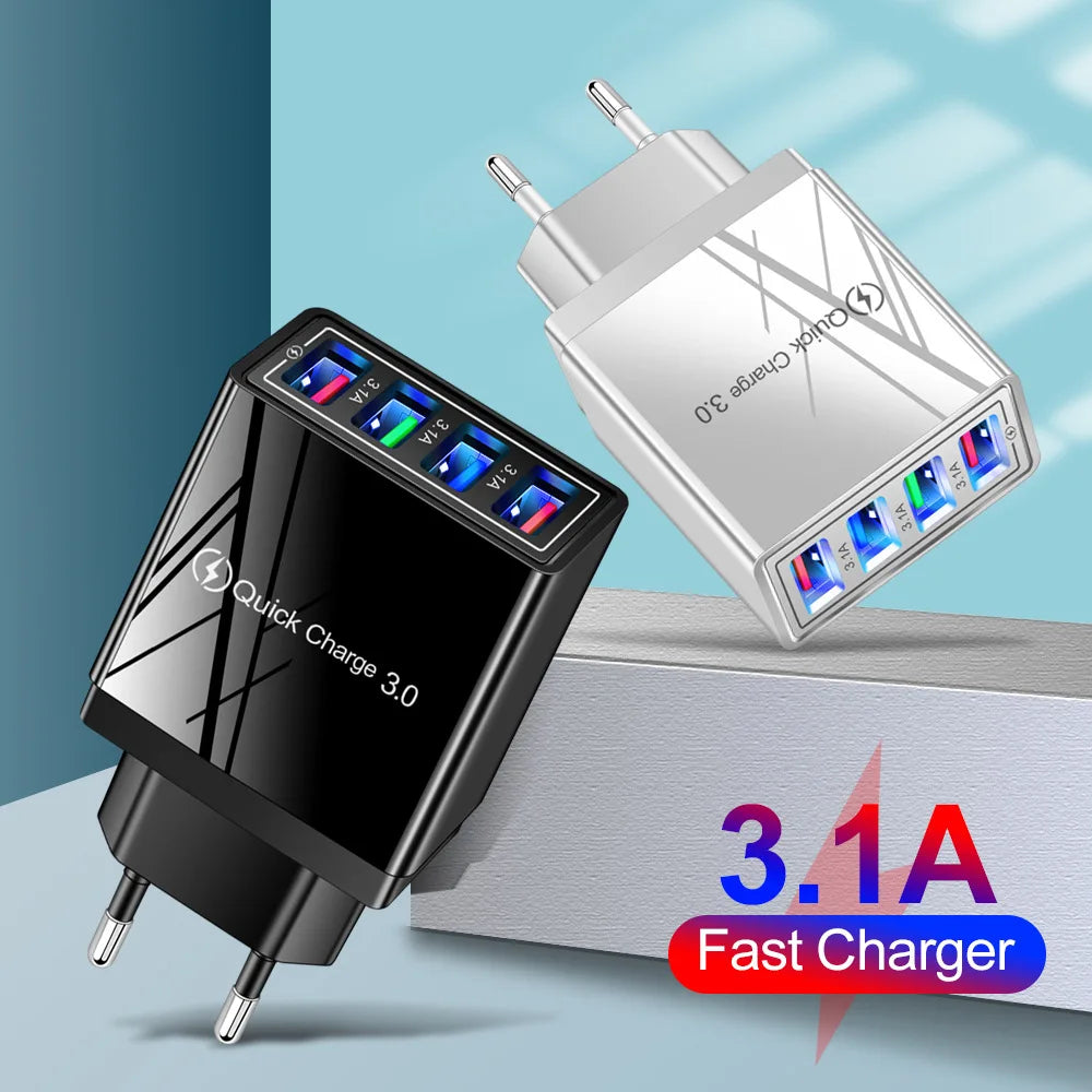 EU US Stecker 3A USB Ladegerät Multi Port 4 USB Quick Charge 3.0 für Telefon Adapter Tablet Tragbares Wandladegerät Schnellladegerät für Poco