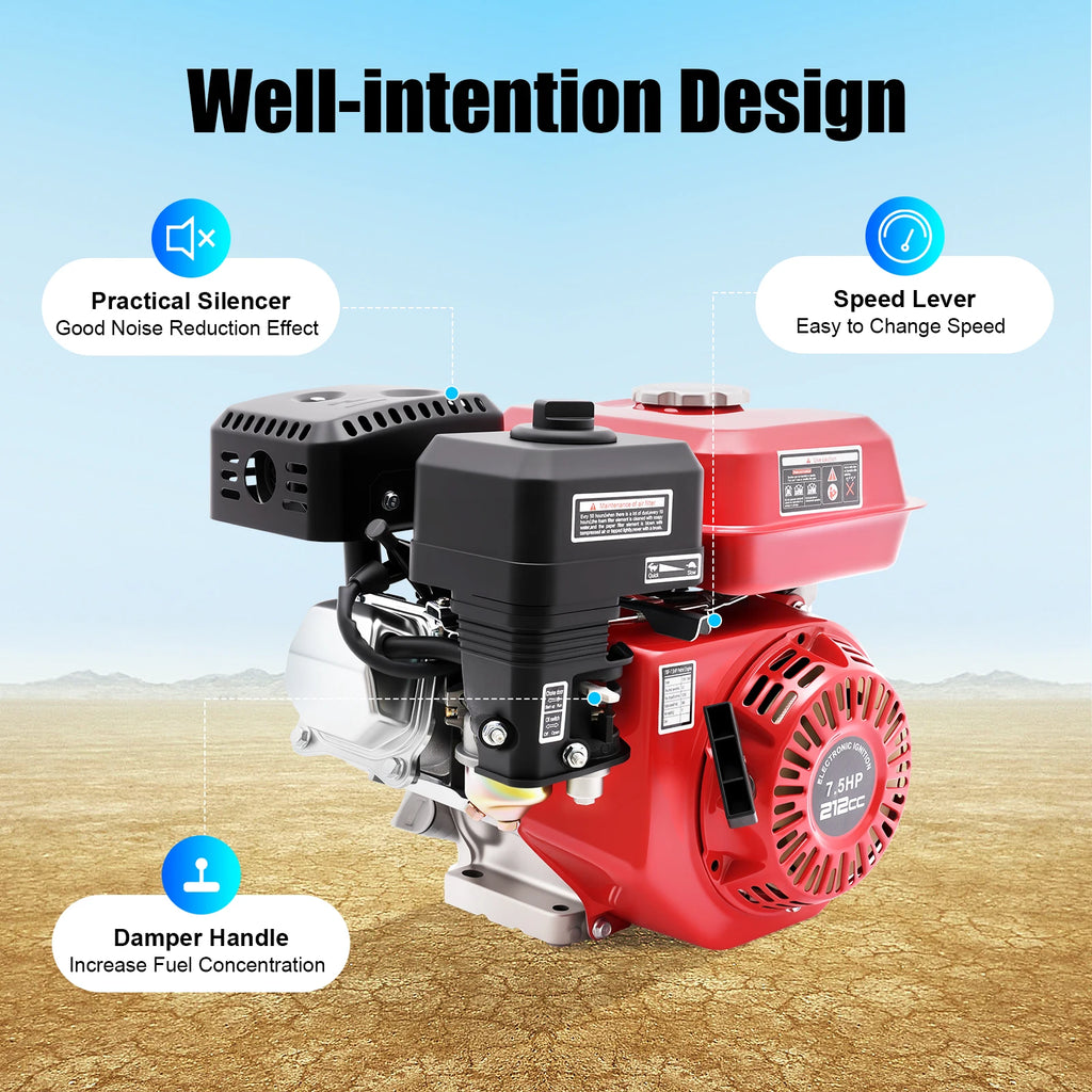4-Takt 212cc Benzinmotor, 7,5PS 4000W 3600 U/min Einzylinder-Handstart-Benzinmotor, Kurbelwellendurchmesser 20mm