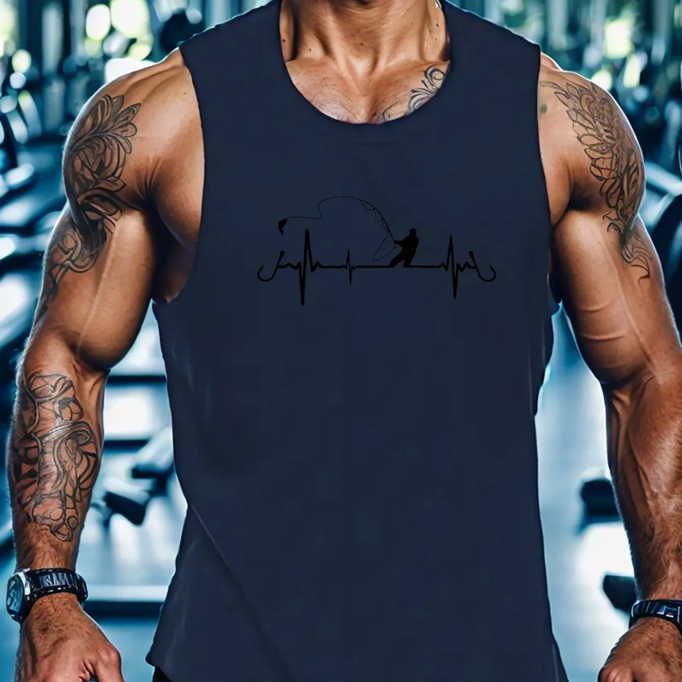 Bodybuilding Sports Dumbbell Printed Vest Men's Gym Fitness Sports Sleeveless Top Men's Summer Loose Vest Running Men's Vest