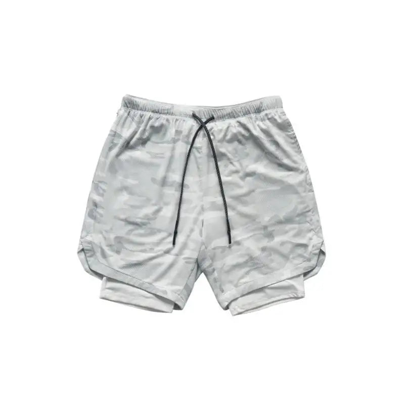 Herren Gym Sports Shorts Jogging Laufen Atmungsaktive Fitness Training Doppellagiges Shirt Versteckte Tasche Lässige Tarnshorts