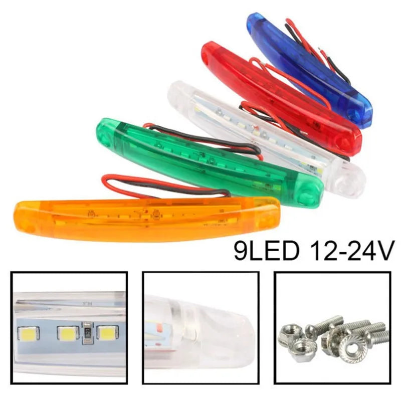 4PCS 9 LED Waterproof Side Warning Light Multicolor Truck Trailer Bus Van Lorry Width Lamp Signal Marker Bulb Lamp 12V 24V