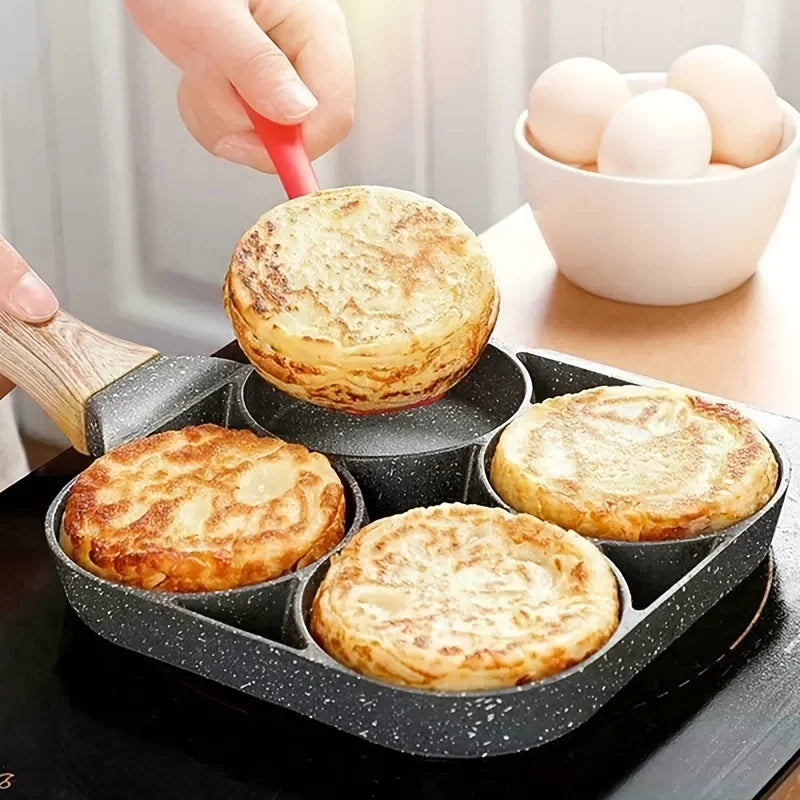 1 St. Medizinisches Stein-Omelett-Topf mit vier Löchern, antihaftbeschichteter Haushaltstopf mit flachem Boden für Eierknödel, Frühstücks-Ei-Burger-Bratpfanne
