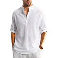 New Men's Linen Cotton Tshirts Long Sleeve Button Up Shirts Henley Beach Shirts Hawaiian T Shirts for Men Breathable Tops