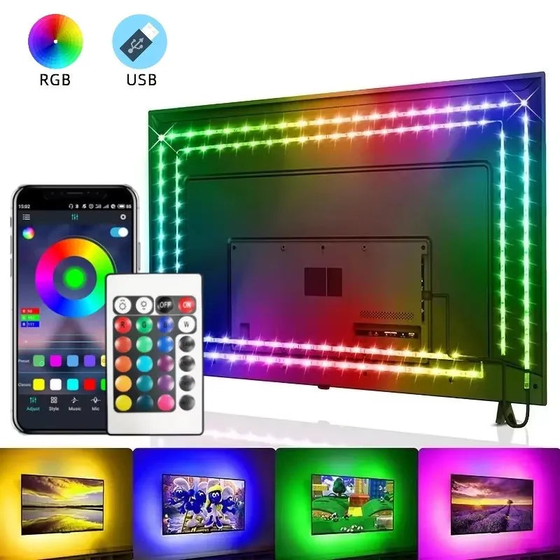 RGB LED-Lichtstreifen USB 5V Musik-Synchronisation RGB 5050 LED-Leuchten Flexible Lampenbänder für TV-Hintergrundbeleuchtung Raumdekoration 1m-30m