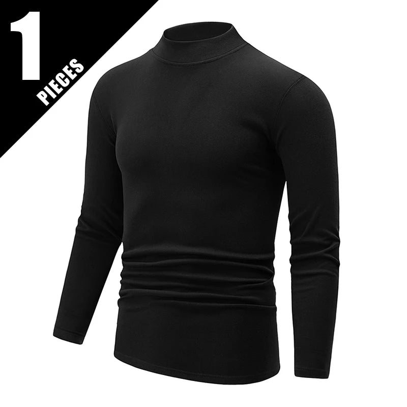 1/2 Stück Herbst und Winter Herren Halb-Stehkragen Modisches Basis Langarmshirt Einfarbiges Freizeit Sport Fitness Warmes T-Shirt