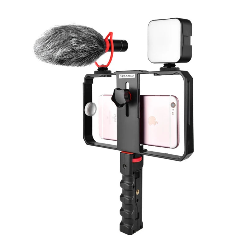 Miniluz de vídeo LED portátil, iluminación fotográfica de 6500 K, lámpara de relleno para selfie de teléfono móvil y transmisión en vivo con 3 zapatas frías, lámpara para vlogs