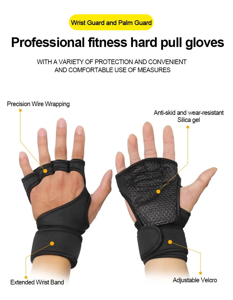 Fitnesshandschuhe für Damen und Herren, Gewichtheben, mit Handgelenkband, Bodybuilding, Training, Sport, Übung, Radfahren, stoßfest
