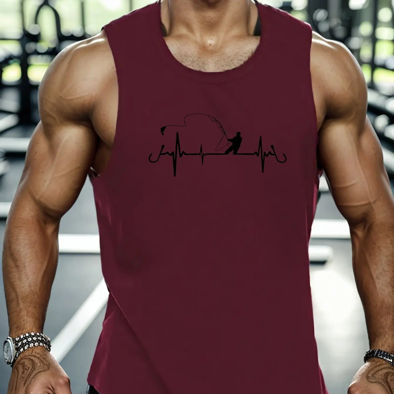 Bodybuilding Sports Dumbbell Printed Vest Men's Gym Fitness Sports Sleeveless Top Men's Summer Loose Vest Running Men's Vest