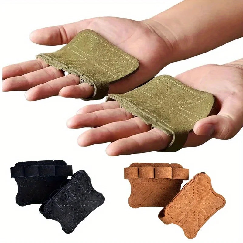 2pcs Fitness Gloves for Pull-Ups | Multi-Color Cowhide Leather Palm Protection | Non-Slip, Wear-Resistant Grip