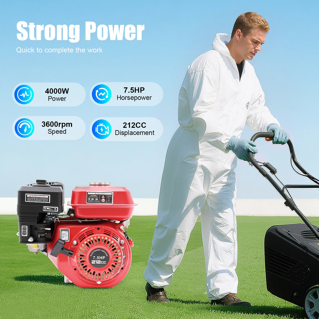 4-Takt 212cc Benzinmotor, 7,5PS 4000W 3600 U/min Einzylinder-Handstart-Benzinmotor, Kurbelwellendurchmesser 20mm